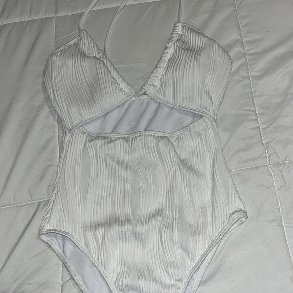 White one piece cut out bathing suit